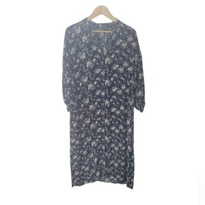 Uniqlo Women's Blue With Floral Print Long Sleeve Dress  Size Large